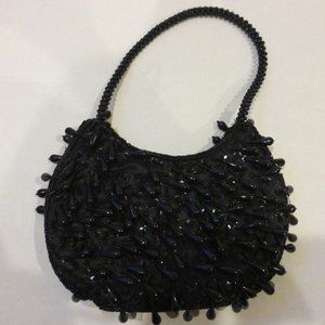 Black Beads Crescent Party Small Clutch Zipper Bag